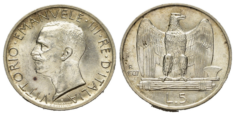 Regno d'Italia. Vittorio Emanuele III (1900-1943). 5 Lire 1927 *una rosetta "Aqu...