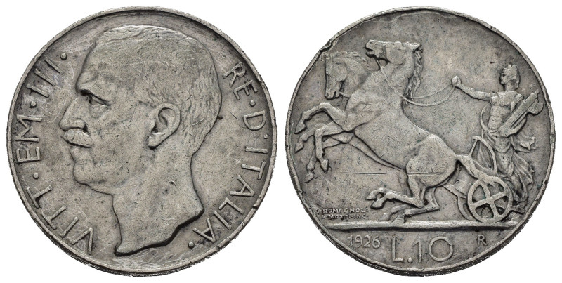 Regno d'Italia. Vittorio Emanuele III (1900-1943). 10 Lire "Biga" 1926. Ag. Colp...