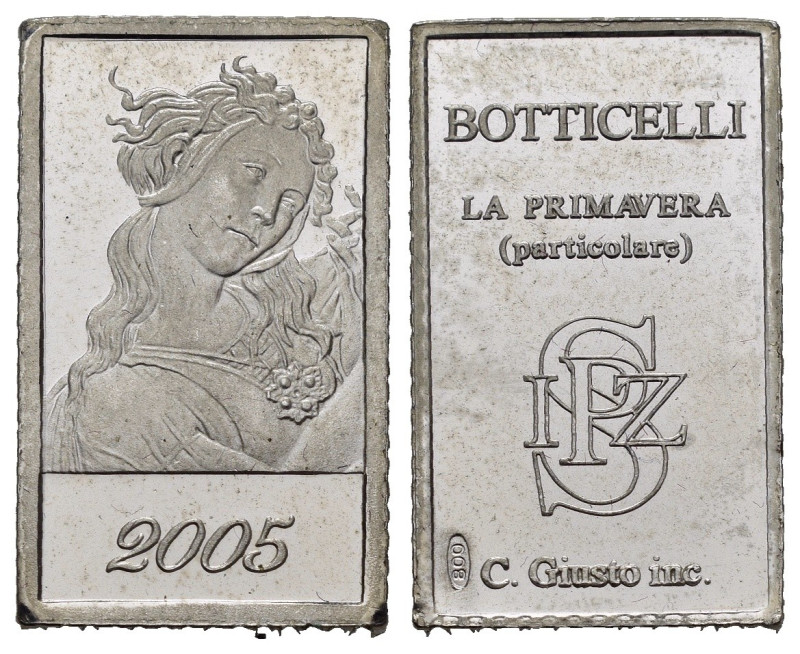 Medaglie Italiane. Lingottino IPZS La Primavera di Botticelli. Ag 7,78 g. FDC