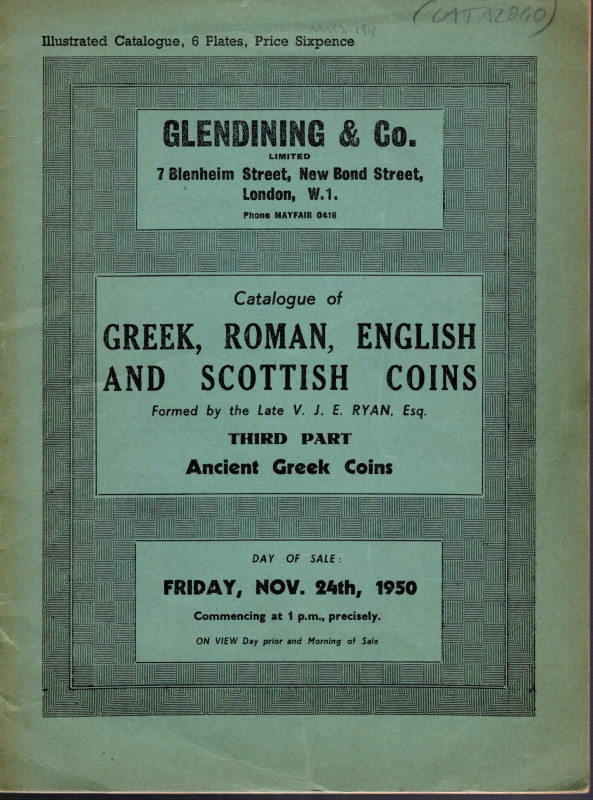 GLENDINING & CO. London, 24 – November, 1950. Ancient Greek coins Third part col...