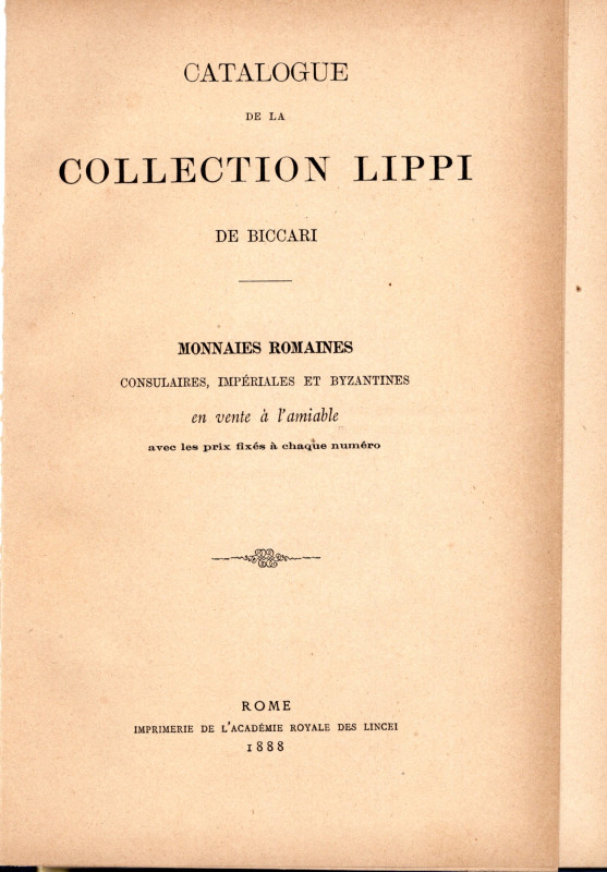 SAMBON JULES – Rome, 1888. Catalogue a prix fixes. Catalogue de la collection Li...