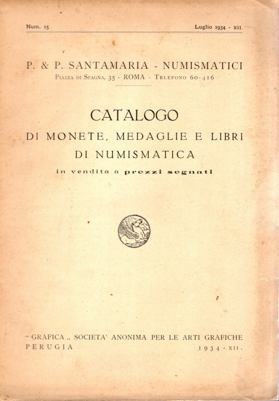 SANTAMARIA P&P. listino N. 15 - Luglio, 1934. Monete romane. Pp 40, nn. 903, tav...