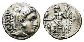 Kingdom of Macedon, Philip III Arrhidaios.(circa 323-319 BC). Sardes.Drachm.

Obv : Head of Herakles to right, wearing lion skin headdress.

Rev : Zeu...