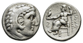 KINGS of MACEDON. Philip III Arrhidaios.(circa 323-317 BC).Lampsakos. Drachm.

Obv : Head of Herakles to right, wearing lion skin headdress.

Rev : Ze...