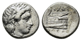 BITHYNIA. Kios. (Circa 350-300 BC).Hemidrachm.

Obv : KIA.
Laureate head of Apollo right.

Rev : AΘHNOΔΩPOΣ.
Prow of galley left, ornamented with star...