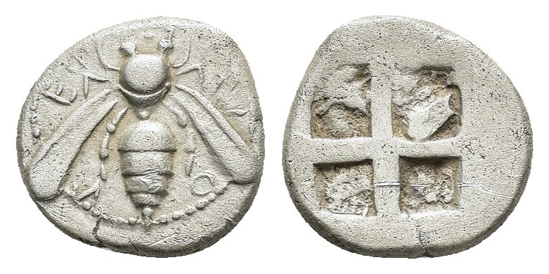 IONIA. Ephesos.(Circa 500-420 BC).Drachm.

Obv : Bee.

Rev : Quadripartite incus...