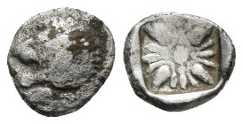 IONIA. Miletos.(Late 6th-early 5th centuries BC).Obol.

Obv : Head of lion left.

Rev : Stellate pattern within incuse square.
SNG Kayhan I 476-482.

...