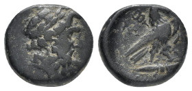 PHRYGIA. Amorion.(2nd-1st centuries BC).Ae.

Obv : Laureate head of Zeus right.

Rev : AΓ-AY / ΠOΛE / KΛEAP / AMOPIANΩN.
Eagle standing right on thund...