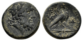 PHRYGIA. Amorion.(2nd-1st centuries BC).Ae.

Obv : Laureate head of Zeus right.

Rev : ΣΩΚΡΑΤ / ΑΡΙΣΤΕΙΔΟΥ / ΑΜΟΡΙΑΝΩΝ.
Eagle standing right on thunde...