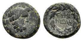 PHRYGIA. Eumeneia.(Circa 200-133 BC).Ae.

Obv : Laureate head of Zeus right.

Rev : EYME / NEΩN.
Legend in two lines within wreath.
SNG Copenhagen 377...