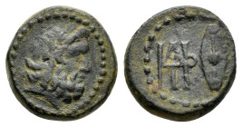KINGS of GALATIA. Deiotaros (Circa 62-40 BC). Ae.

Obv : Laureate head of Zeus right.

Rev : Monogram and Galatian shield.
SNG France 2332; SNG von Au...