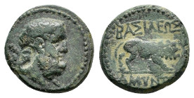 KINGS of GALATIA. Amyntas (36-25 BC). Ae.

Obv : Bearded and bare head of Herakles right, with club over shoulder.

Rev : BAΣIΛEΩΣ / AMYNTOY.
Lion adv...
