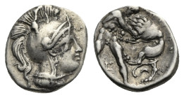 Calabria, Taras. Diobol circa 325-280, AR 12.69 mm, 1.29 g.
About VF