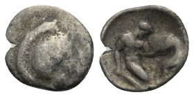 Calabria, Tarentum. Diobol circa 380-325 BC, AR 12.05 mm, 1.05 g. 
Fine/Good Fine