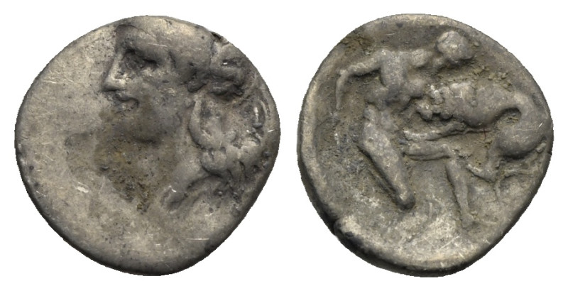 Calabria, Tarentum. Diobol circa 380-325 BC, AR 12.81 mm, 1.23 g. 
Slightly off-...