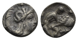 Calabria, Tarentum. Diobol circa 325-280 BC, AR 10.61 mm, 1.32 g. 
About VF
