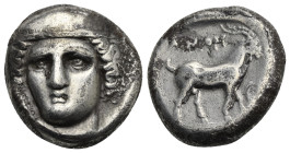 Thrace, Ainos. Tetradrachm circa 398/7-396/5 BC. AR 23.36 mm, 15.13 g.
About Very Fine