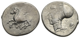 Acarnania, Thyrrheium. Stater circa 320-280, AR 22.70 mm, 8.31 g.
Struck from a heavily worn and obverse and reverse die and with areas of weakness, o...