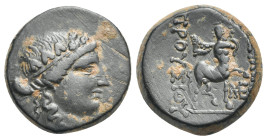 Kings of Bithynia, Prusias II Cynegos, 182-149 BC. Bronze monogram 7 Nicomedia mint, AE 19.39 mm, 6.48 g.
Good VF
