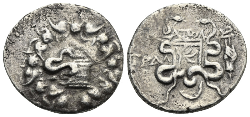 Lydia, Tralleis. Cistophoric Tetradrachm circa 166-67, AR 27.67 mm, 11.73 g.
Abo...