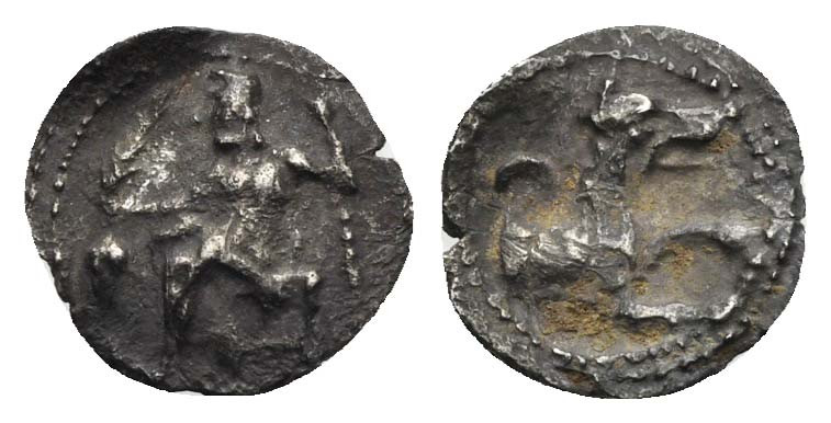 Cilicia, uncertain mint. Obol 4th century, AR 11.50 mm, 0.39 g. 
Dark patina. So...