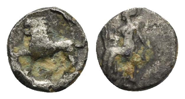 Greek Oriental, Uncertain mint. Obol circa 328-310, AR 8.40 mm, 0.58 g. 
Good Fi...