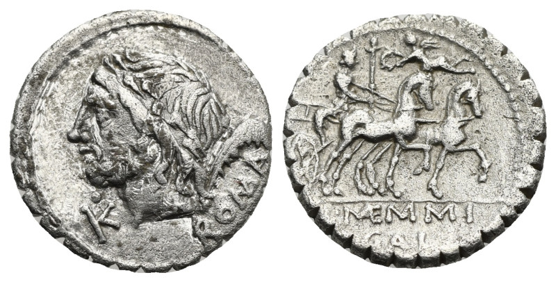 Lucius Memmius Galeria. Serrate Denarius106 BC. AR 18.59 mm, 3.38 g. 
Toned. Abo...