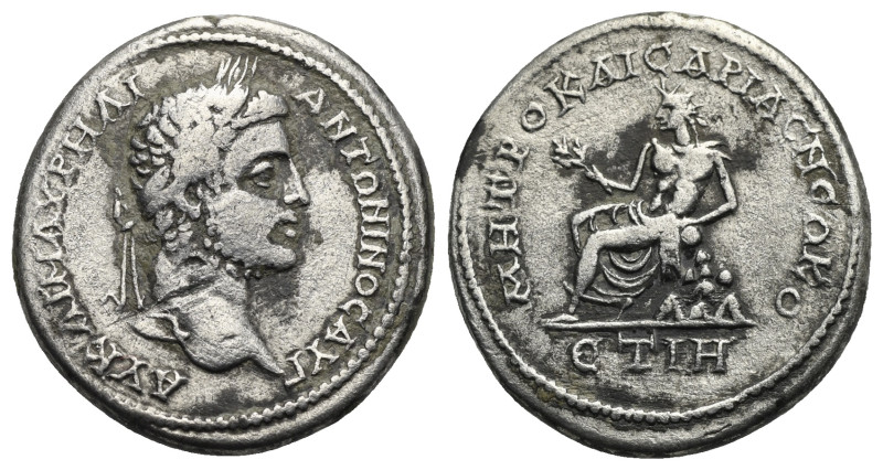 Cappadocia, Caesarea-Eusebia. Caracalla, 198-217. Tridrachm 210, AR 24.93 mm, 9....