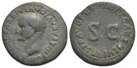 Tiberius, restitution issue struck under Titus (79-81). As, Rome circa 79-81, AE 27.44 mm, 10.15 g. 
About VF