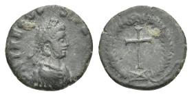 Theodosius II, 408-450. Nummus (mint mark not visible), AE 11.91 mm, 1.08 g. 
About VF