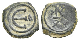 Iustinus II, 565-578. Pentanummium Constantinopolis, AE 17.44 mm, 2.50 g.
About VF