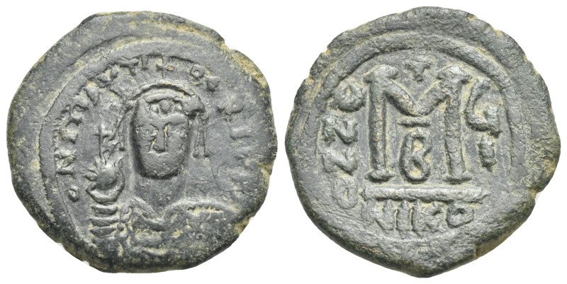 Maurice Tiberius, 582-602. Follis dated (ANNO Ч I) RY 6 Nicomedia 587-588, AE 29...