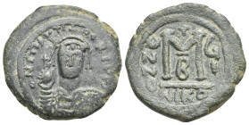 Maurice Tiberius, 582-602. Follis dated (ANNO Ч I) RY 6 Nicomedia 587-588, AE 29.05 mm, 10.87 g. 
About VF