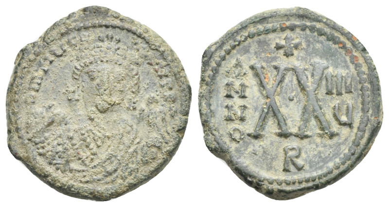 Maurice Tiberius, 582-602. Half Follis Antioch (R) dated (ANNO III Ч) year 8 (= ...