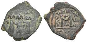 Heraclius with Heraclius Constantinus and Martina, 610-641. Nummus dated (ANNO X ЧI III) RY 19 Cyzicus 628-629, AE 26.11 mm, 4.68 g.
VF