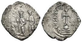 Heraclius with Heraclius Constantinus, 610-641. Hexagram Constantinopolis 632/5, AR 25.21 mm, 6.49 g. 
Good Fine