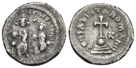 Heraclius with Heraclius Constantinus, 610-641. Hexagram Constantinopolis 632/5, AR 24.01 mm, 6.65 g. 
About VF