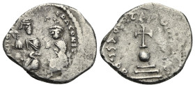 Heraclius with Heraclius Constantinus, 610-641. Hexagram Constantinopolis 632/5, AR 25.74 mm, 6.72 g. 
About VF