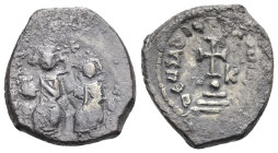 Heraclius with Heraclius Constantinus, 610-641. Hexagram Constantinopolis 632/5, AR 24.80 mm, 6.70 g. 
Good Fine