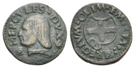 Italy. Reggio Emilia. Duke Ercole I d'Este ,1471-1505. CU Bagattino 16 mm, 1.98 g. 
Very fine.