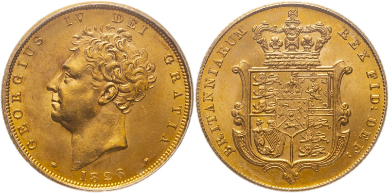 UNITED KINGDOM. George IV, 1820-30. 
Gold sovereign, 1826. London. 
Bare head ...