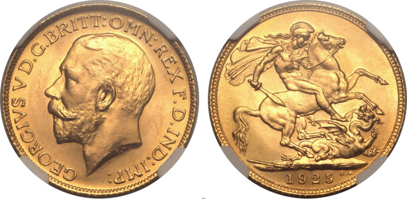 UNITED KINGDOM. George V, 1910-36. 
Gold sovereign, 1925. London. 
Bare head l...