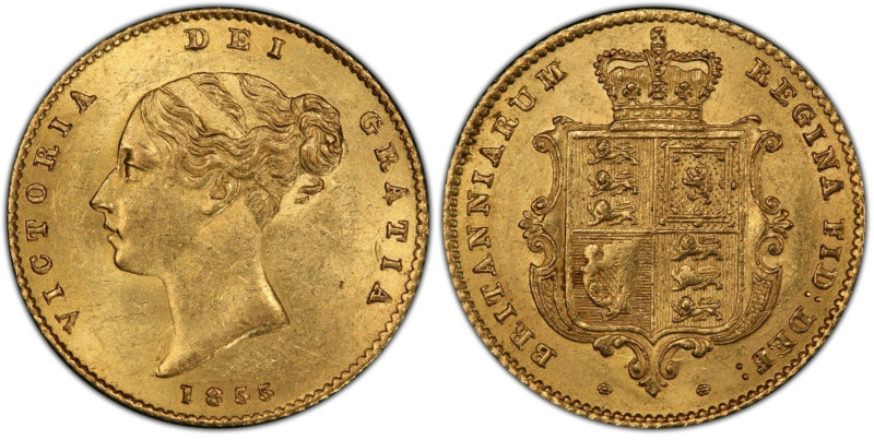 UNITED KINGDOM. Victoria, 1837-1901. 
Gold half-sovereign, 1855. London. 
Firs...