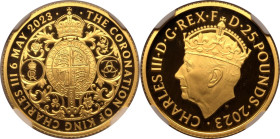 United Kingdom Elizabeth II 2023 Gold 25 Pounds (1/4 oz.) Coronation of King Charles III Proof NGC PF 70 ULTRA CAMEO