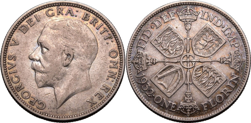 UNITED KINGDOM. George V, 1910-36. 
Silver florin, 1932. Royal Mint. 
Bare hea...
