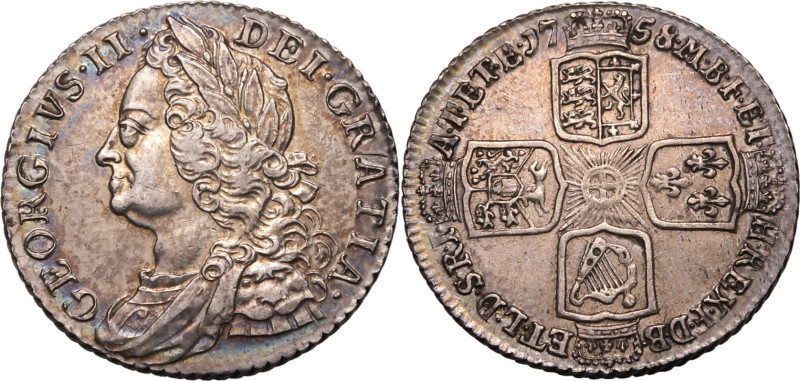 GREAT BRITAIN. George II, 1727-60. 
Silver shilling, 1758. Plain Angles. 
Olde...