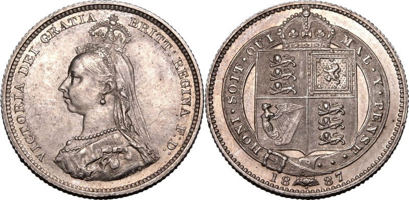 UNITED KINGDOM. Victoria, 1837-1901. 
Silver shilling, 1887. Royal Mint. 
Smal...