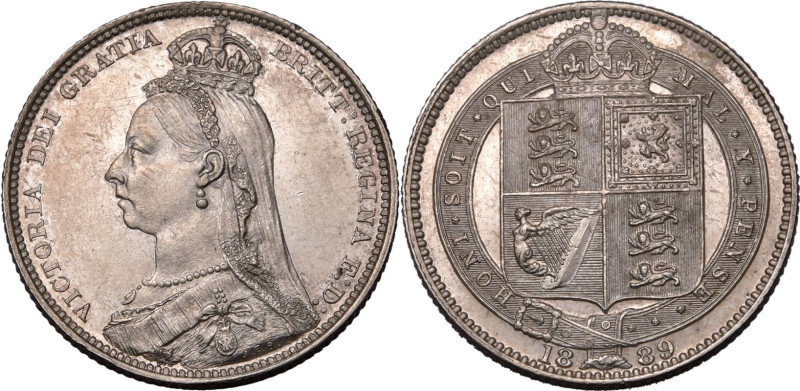 UNITED KINGDOM. Victoria, 1837-1901. 
Silver shilling, 1889. Royal Mint. 
Larg...