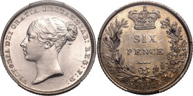 United Kingdom Victoria 1848 Silver Sixpence Overdate 1848/6 PCGS MS63