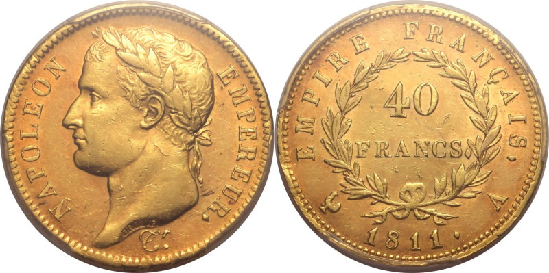 FRANCE. Napoleon I, 1804-14, 1815. 
Gold 40 francs, 1811 A. Paris. 
Laureate h...